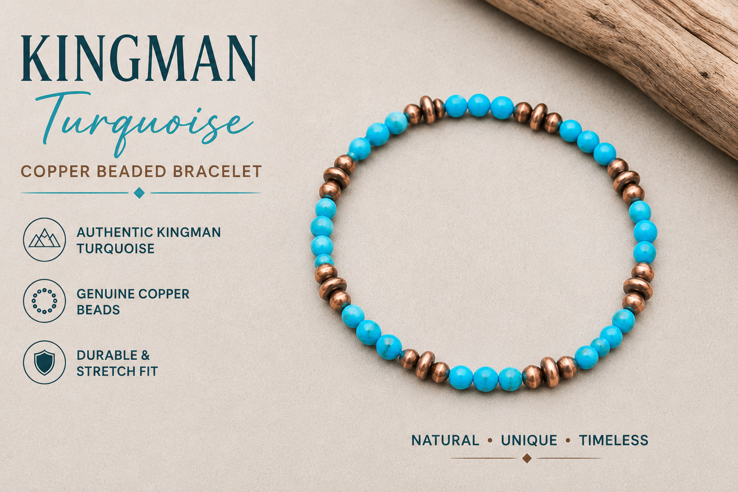 BR-06 Kingman Turquoise Copper Stretchy Bracelet