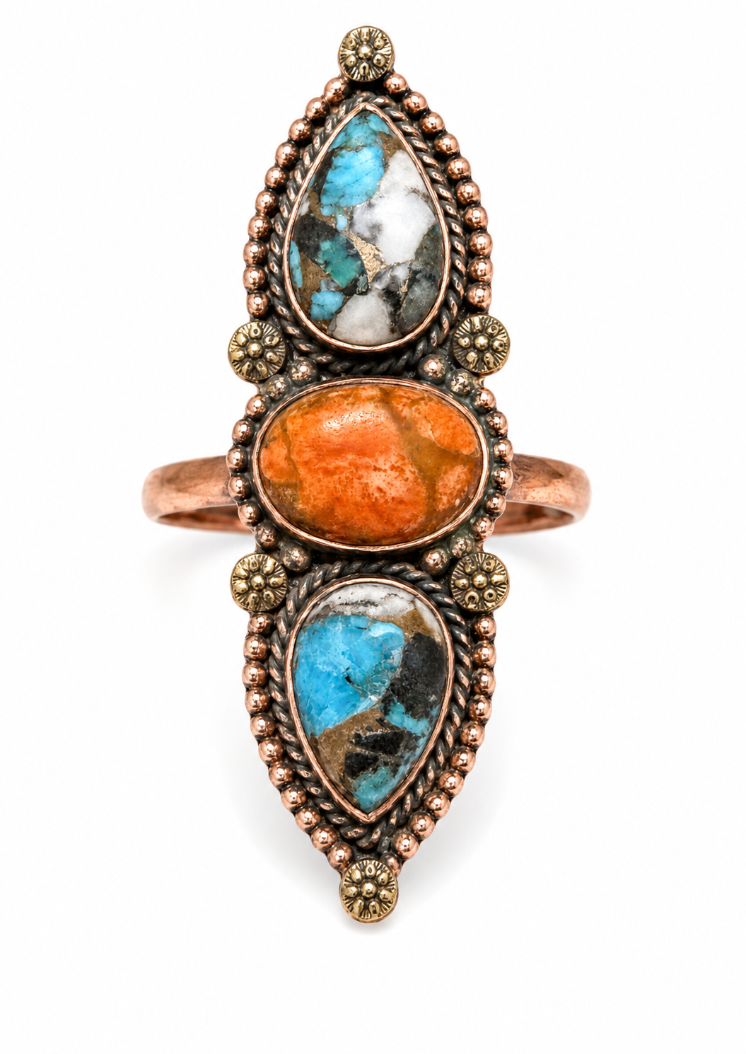 Spiny Oyster Triple Stone Crawler Ring