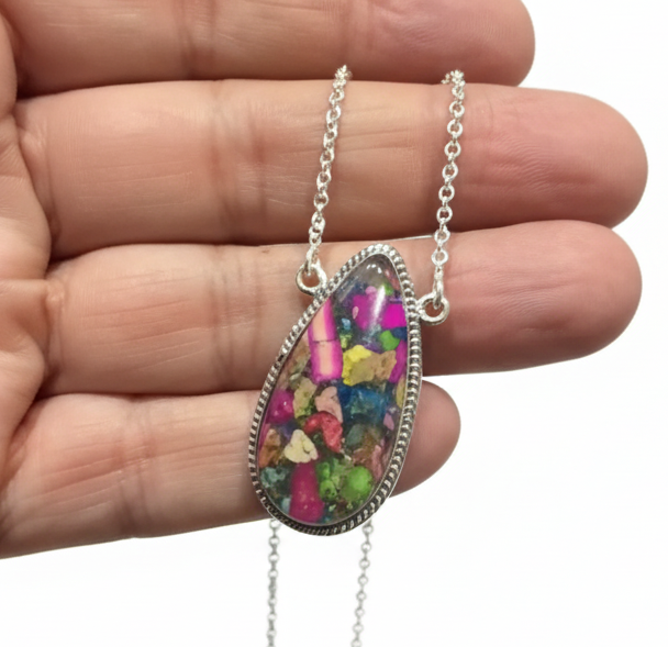 Tropical Fruit Dahlia .925 Sterling Silver Necklace