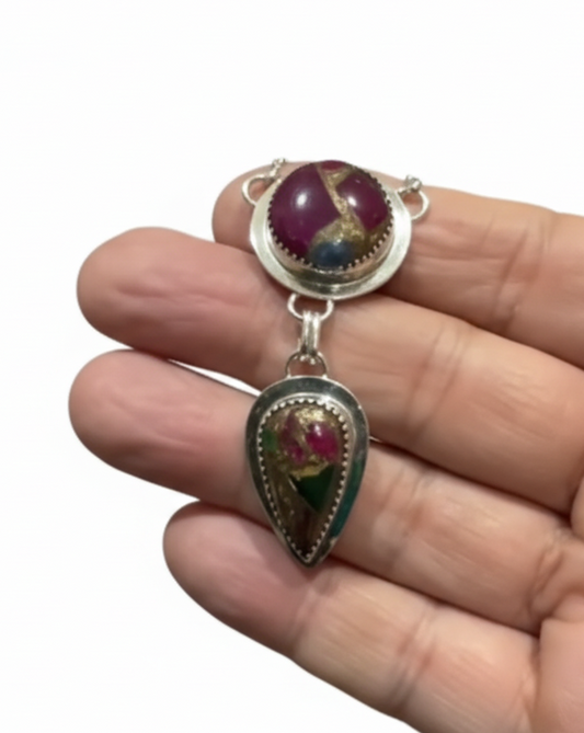 Peacock Rose Dahlia .925 Sterling Silver Necklace