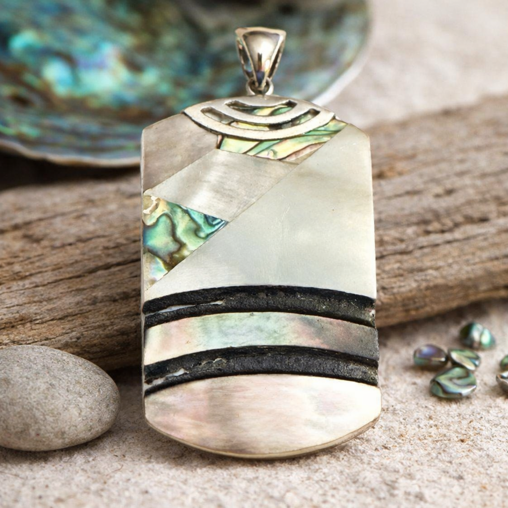 Mother of Pearl & Abalone Shell .925 Solid Sterling Pendant