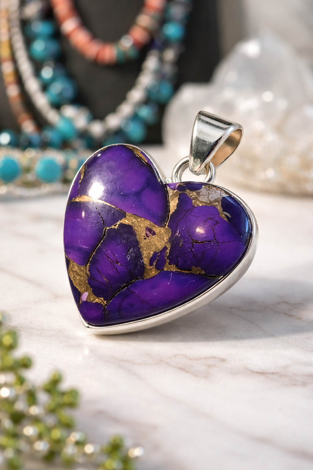 Purple Dahlia .925 Solid Sterling Heart Pendant