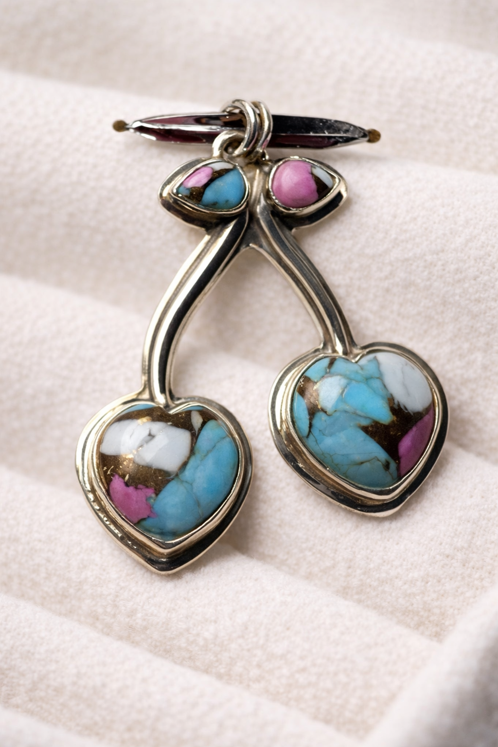 Cotton Candy Dahlia Cherries .925 Solid Sterling Silver Pendant