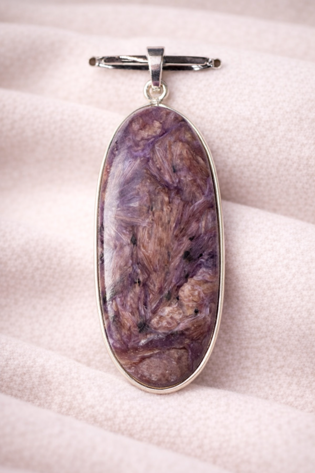 Charoite Natural Stone .925 Sterling Silver Pendant