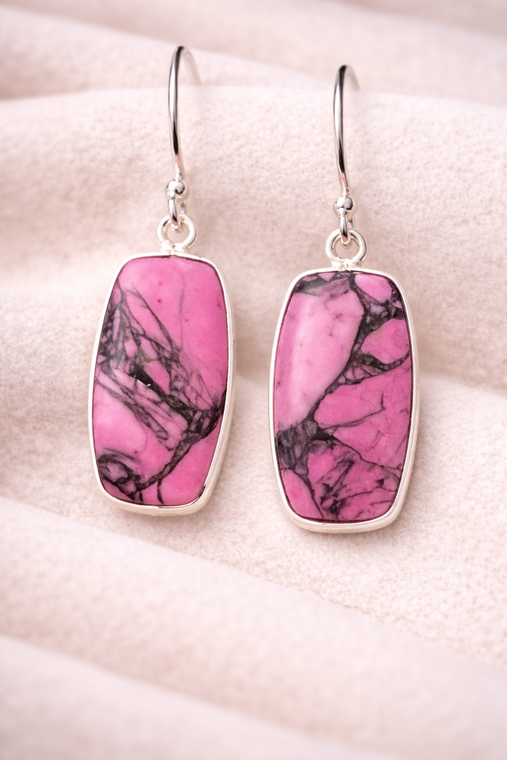 Pink Cherry Dahlia .925 Sterling Silver Earrings