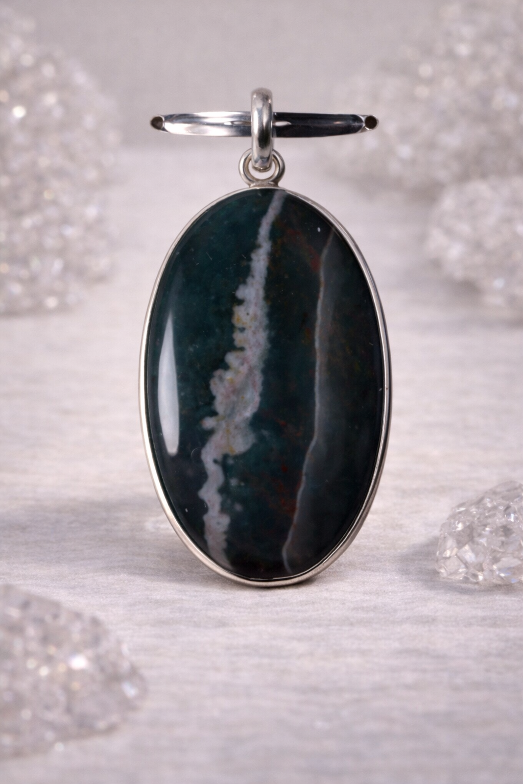 Bloodstone Natural Stone .925 Solid Sterling Silver Pendant