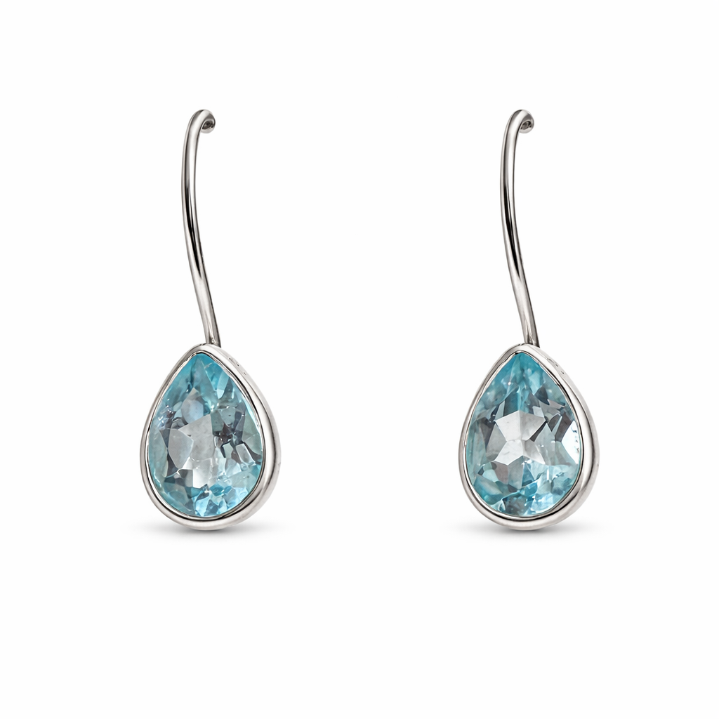 Blue Topaz Gemstone .925 Solid Sterling Silver Earrings