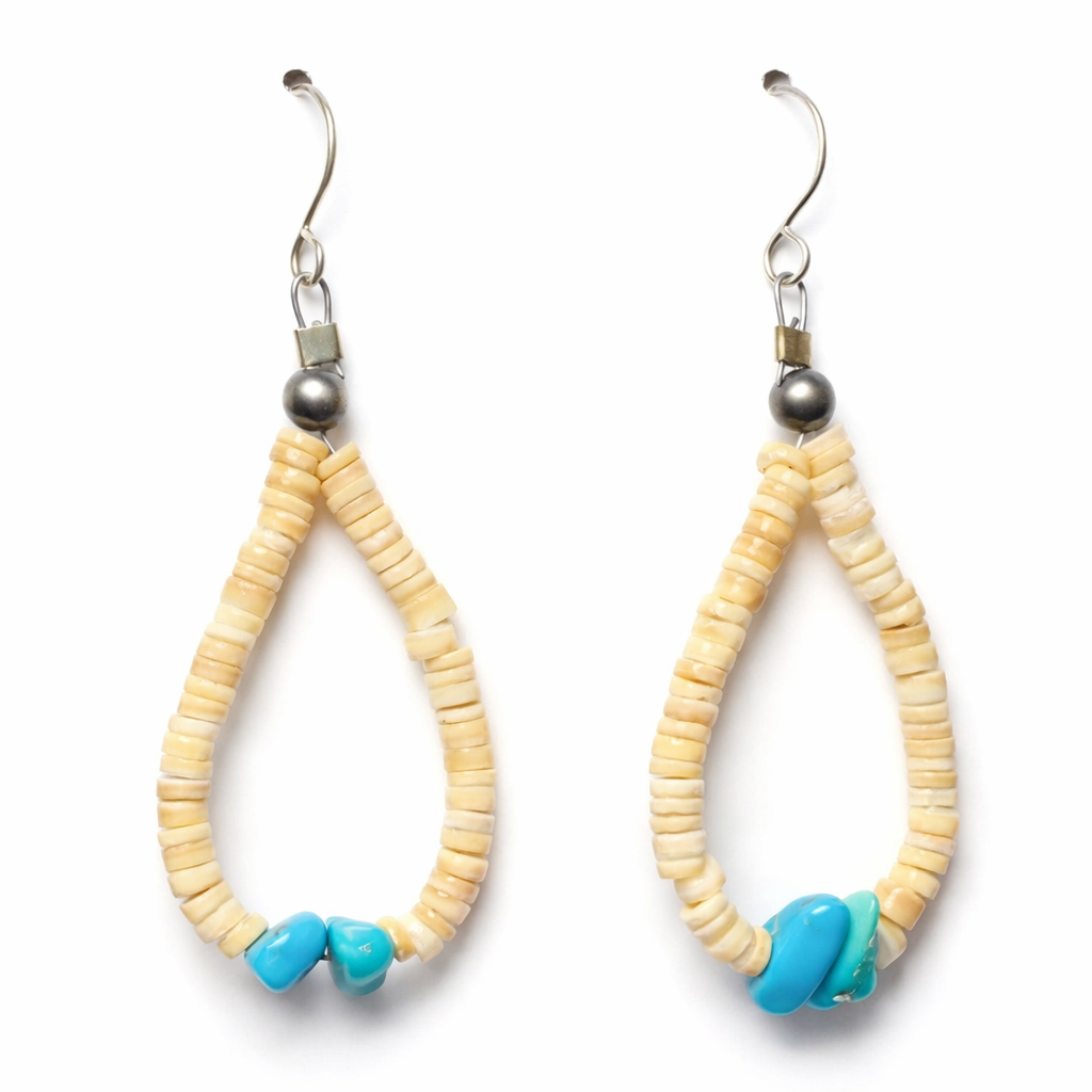Turquoise & Heishi Shell .925 Sterling Silver Earrings