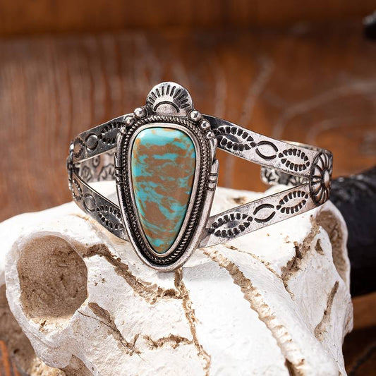 Vintage Turquoise Bangle Hypoallergenic Zinc Alloy Natural Stone Western Concho