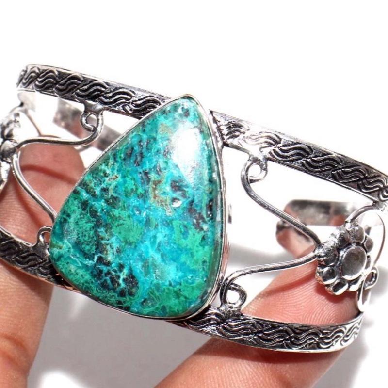 Shattuckite Bangle Cuff .925 Sterling Silver Overlay Bracelet