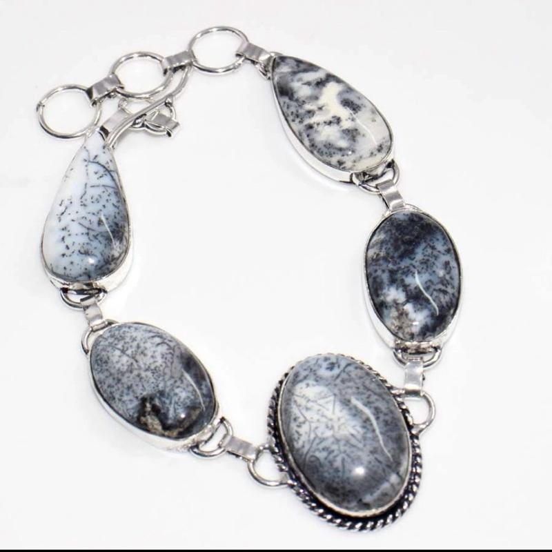 9.5" Dendritic Opal Toggle .925 Silver Overlay Bracelet