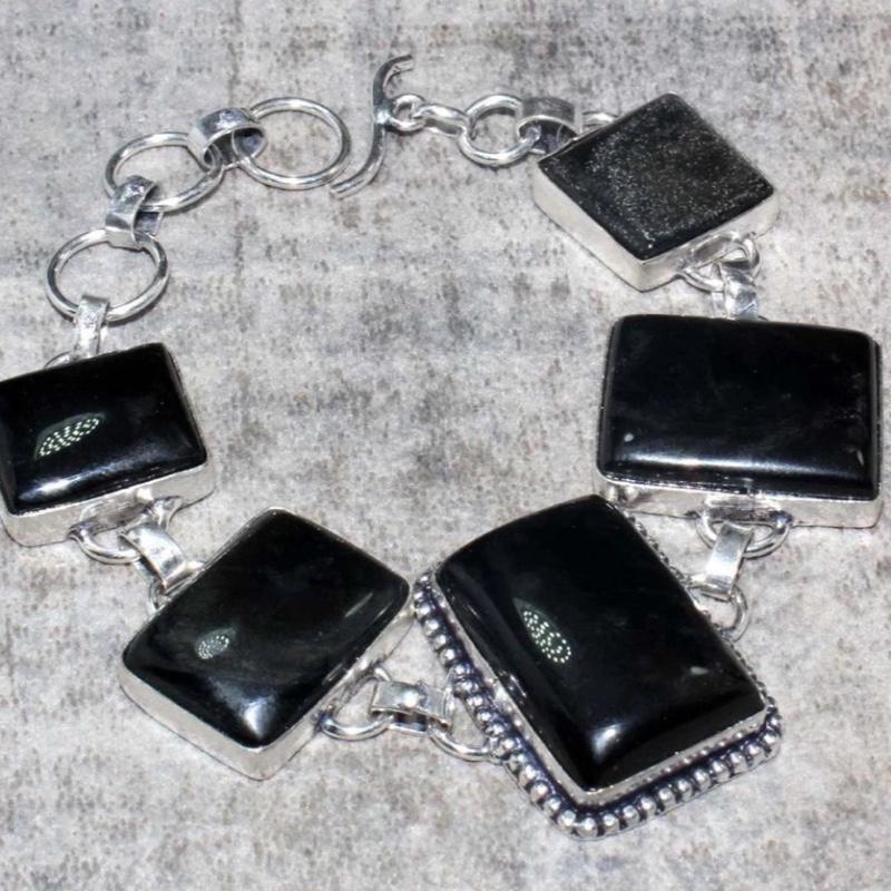 8" Silver Obsidian Toggle .925 Silver Overlay Bracelet