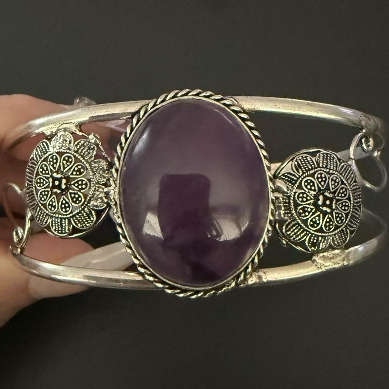 Amethyst Bangle Cuff .925 Sterling Silver Overlay Bracelet