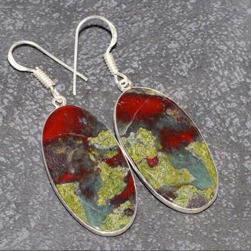 2' Dragon blood Jasper .925 Sterling Silver Overlay Earrings