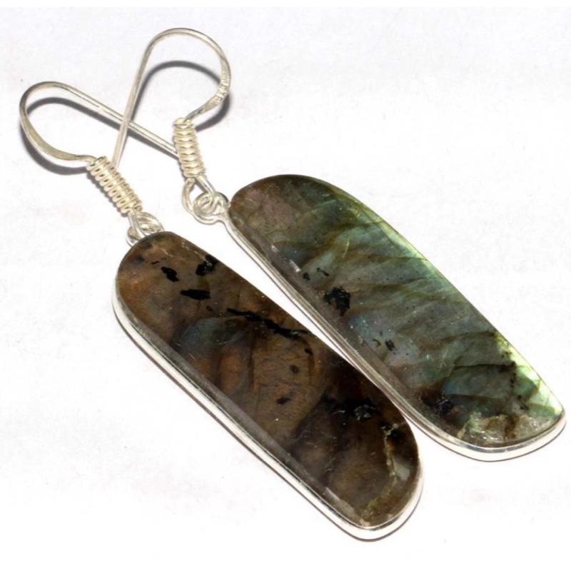 2.3" Labradorite .925 Sterling Silver Overlay Earrings