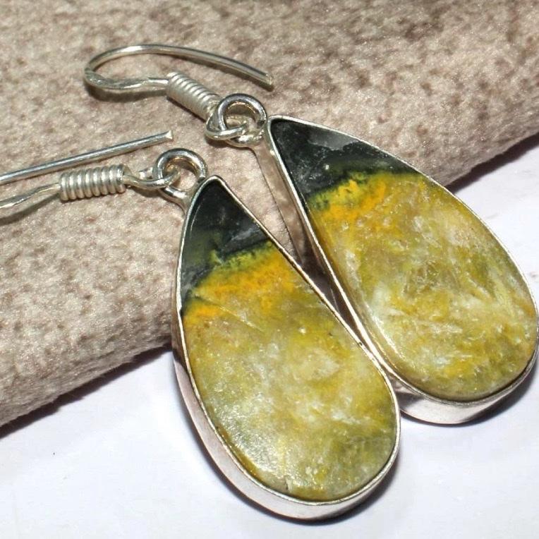 1.8" Bumblebee Jasper .925 Sterling Silver Overlay Earrings