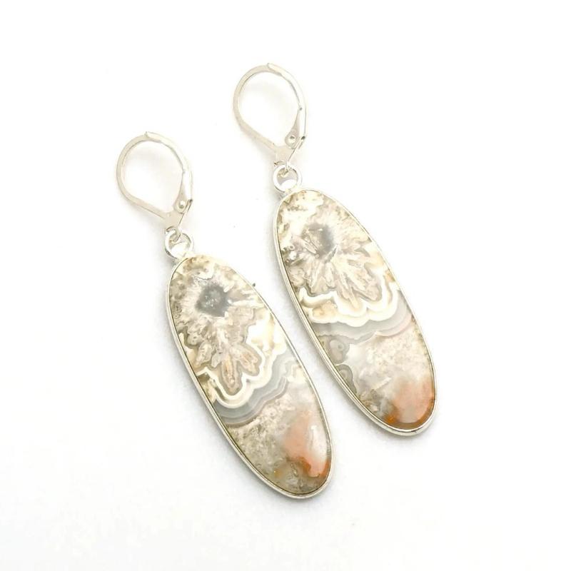 2.2" Crazy Lace Agate .925 Sterling Silver Overlay Earrings