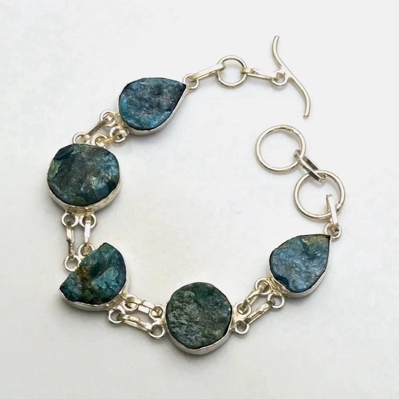 Raw Blue Apatite Toggle .925 Silver Overlay Bracelet