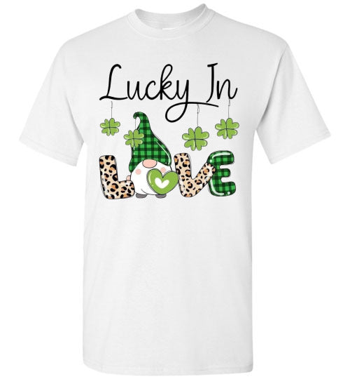 Lucky In Love Irish St Patrick's Day Gnome Graphic Tee Shirt Top T-Shirt