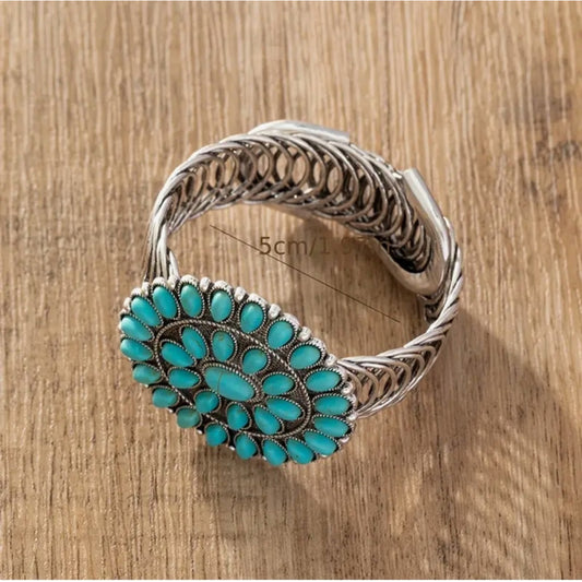 Western Country Cowgirl Southwestern Turquoise Silver Adjustable Bracelet