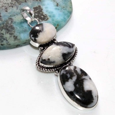 2.4" Long White Buffalo Turquoise Silver Plated Pendant