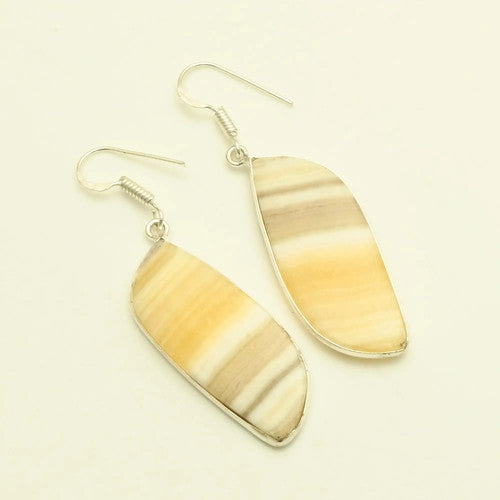 2.32" Yellow Lace Agate Gemstone Handmade Drop Dangle Earrings