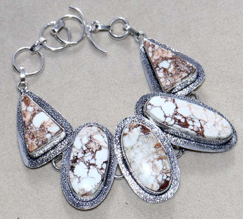 7" Wild Horse Jasper Adjustable Natural Stone Silver Plated Bracelet
