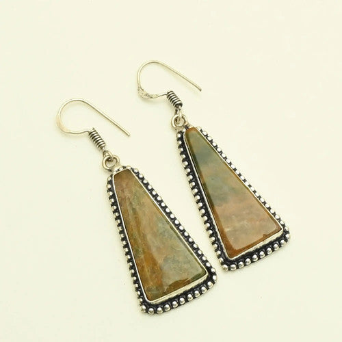 2.08" Moss Agate Gemstone Silver Plated Handmade Drop Dangle Earrings