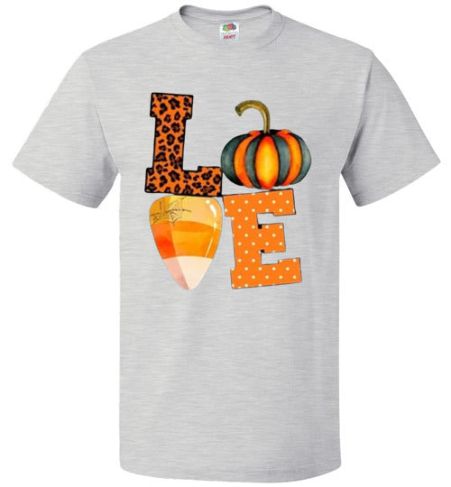 Leopard Pumpkin Candy Corn Love Fall Halloween Tee Shirt Top T-Shirt