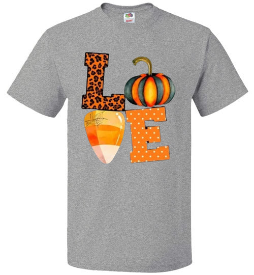 Leopard Pumpkin Candy Corn Love Fall Halloween Tee Shirt Top T-Shirt