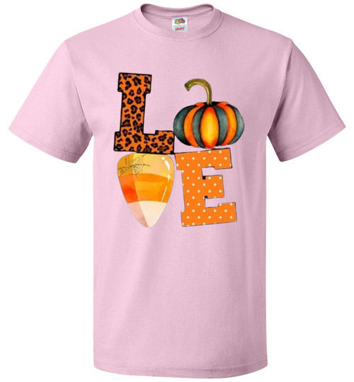 Leopard Pumpkin Candy Corn Love Fall Halloween Tee Shirt Top T-Shirt