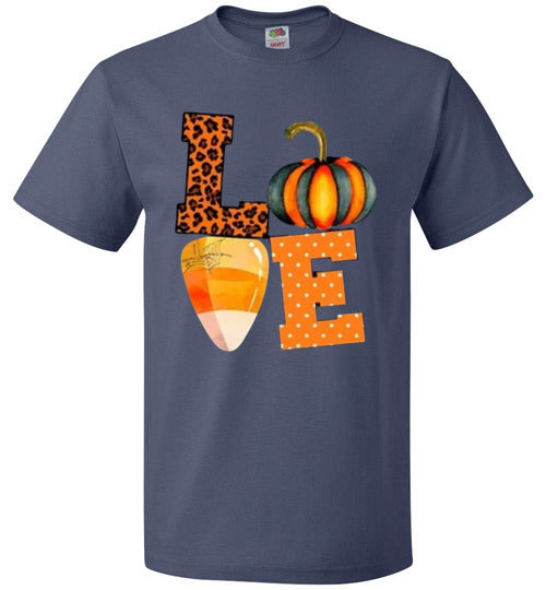 Leopard Pumpkin Candy Corn Love Fall Halloween Tee Shirt Top T-Shirt