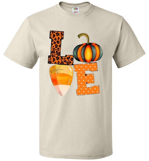 Leopard Pumpkin Candy Corn Love Fall Halloween Tee Shirt Top T-Shirt