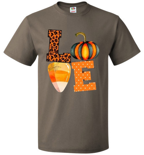 Leopard Pumpkin Candy Corn Love Fall Halloween Tee Shirt Top T-Shirt
