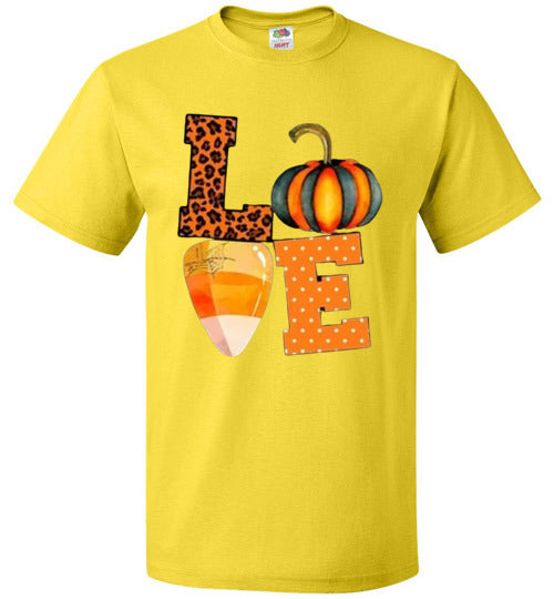 Leopard Pumpkin Candy Corn Love Fall Halloween Tee Shirt Top T-Shirt