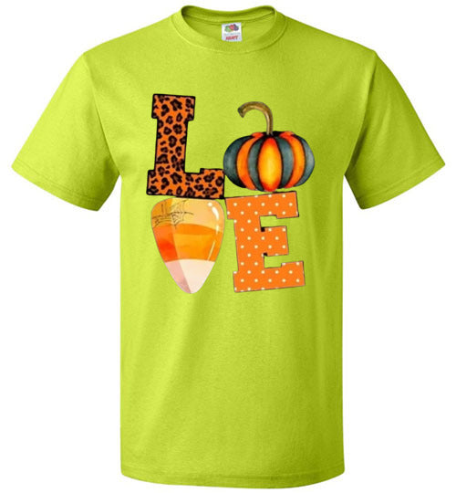 Leopard Pumpkin Candy Corn Love Fall Halloween Tee Shirt Top T-Shirt