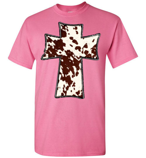 Cross Cow Print Christian Country Tee Shirt Top