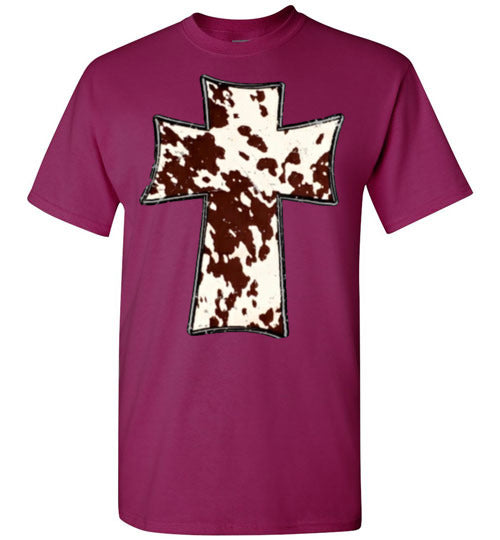 Cross Cow Print Christian Country Tee Shirt Top