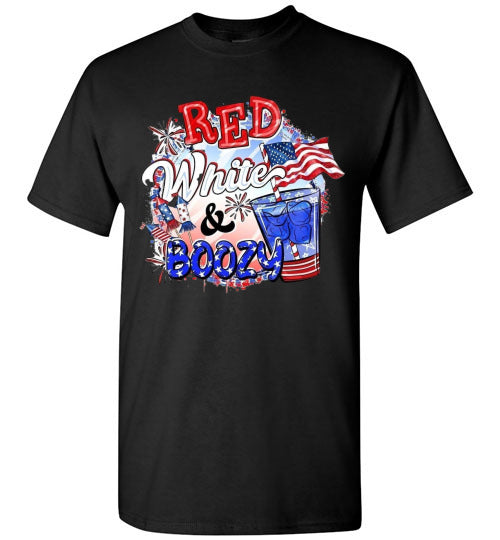 Red White & Boozy Funny Patriotic American USA 4th Of July Tee Shirt Graphic Top
