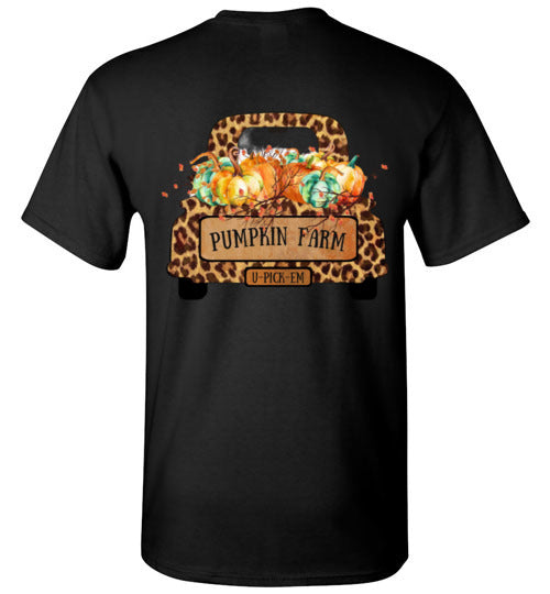 Pumpkin Farm Leopard Print Truck Graphic Tee Shirt Top T-Shirt