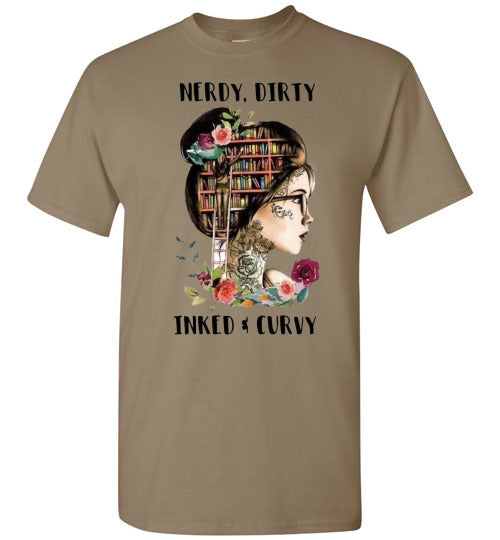 Nerdy Dirty Inked and Curvy Tattoo Lady Tee Shirt Top T-Shirt
