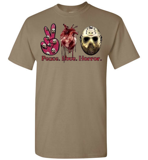 Peace Love Horror Halloween Tee Shirt Top T-Shirt
