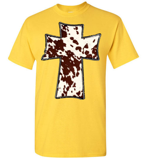 Cross Cow Print Christian Country Tee Shirt Top