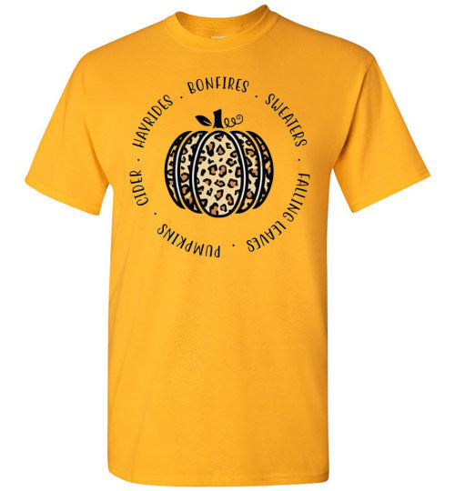 Hayrides Bonfires Sweaters Pumpkins Cider Fall Graphic Tee Shirt Top