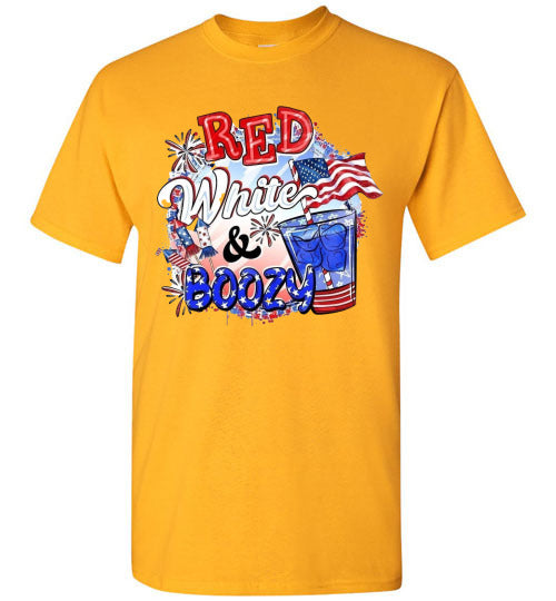 Red White & Boozy Funny Patriotic American USA 4th Of July Tee Shirt Graphic Top