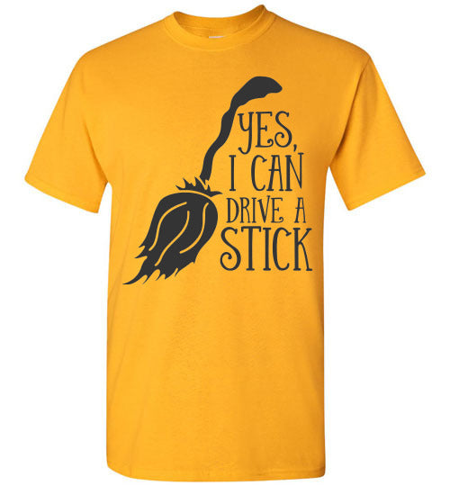 I Can Drive A Stick Halloween Witch Graphic Tee Shirt Top