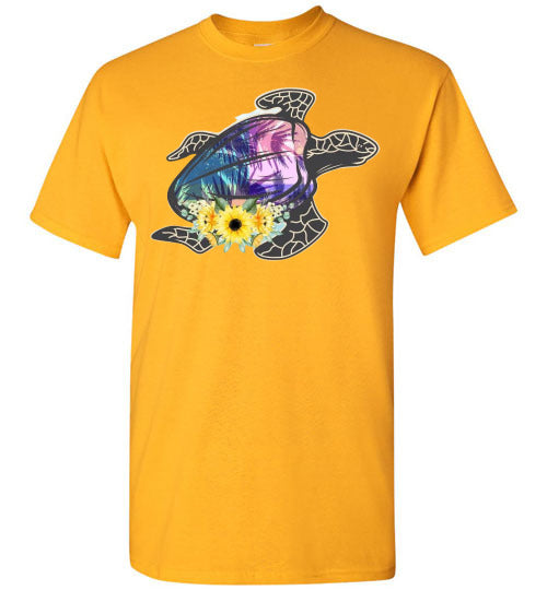 Sea Turtle With Flowers Graphic Tee Shirt Top