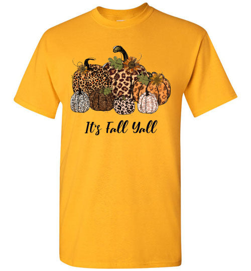 It's Fall Ya'll Leopard Pumpkin Graphic Tee Shirt Top