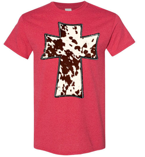 Cross Cow Print Christian Country Tee Shirt Top