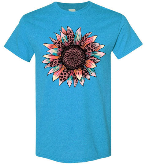 Leopard Sunflower Floral Print Tee Shirt Top